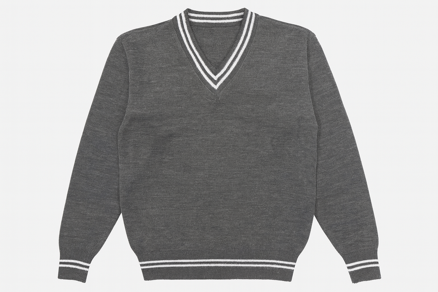 Grey Sweater with White Trim - Flat Lay