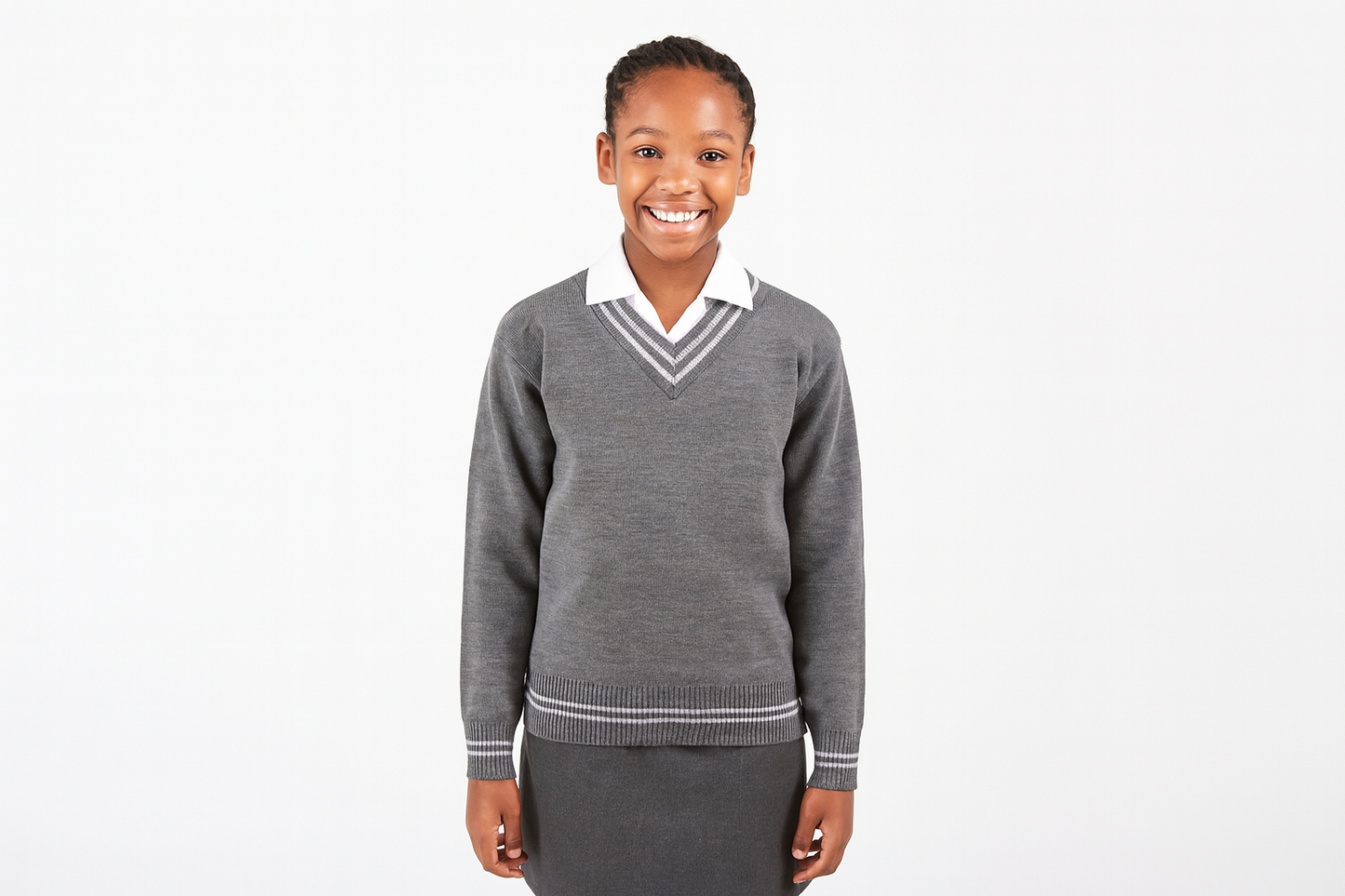 Grey Sweater with White Trim - Smaller Size