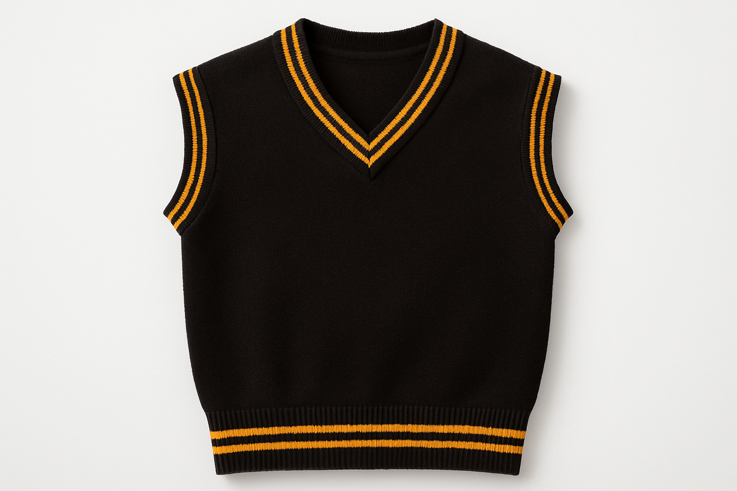 Premium Sleeveless School Uniform Sweater - Black with Gold Trim