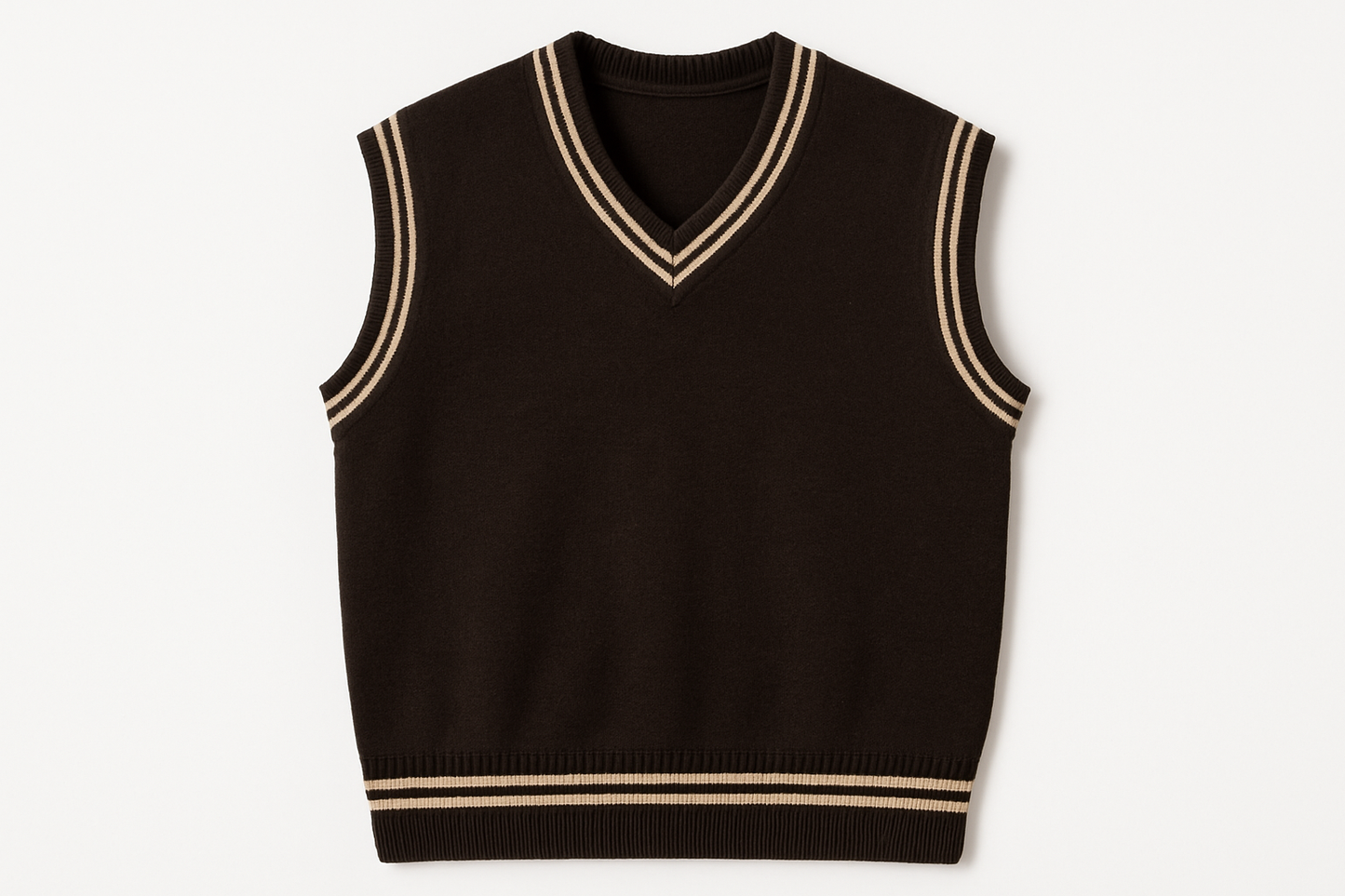 Brown Pullover Sweater with Beige Trim