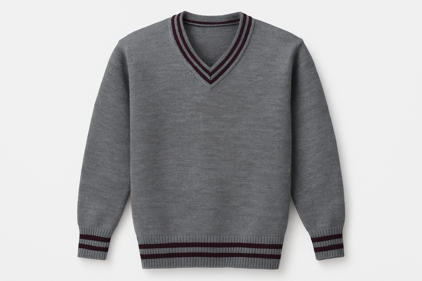 Gray sweater with maroon trim product mockup