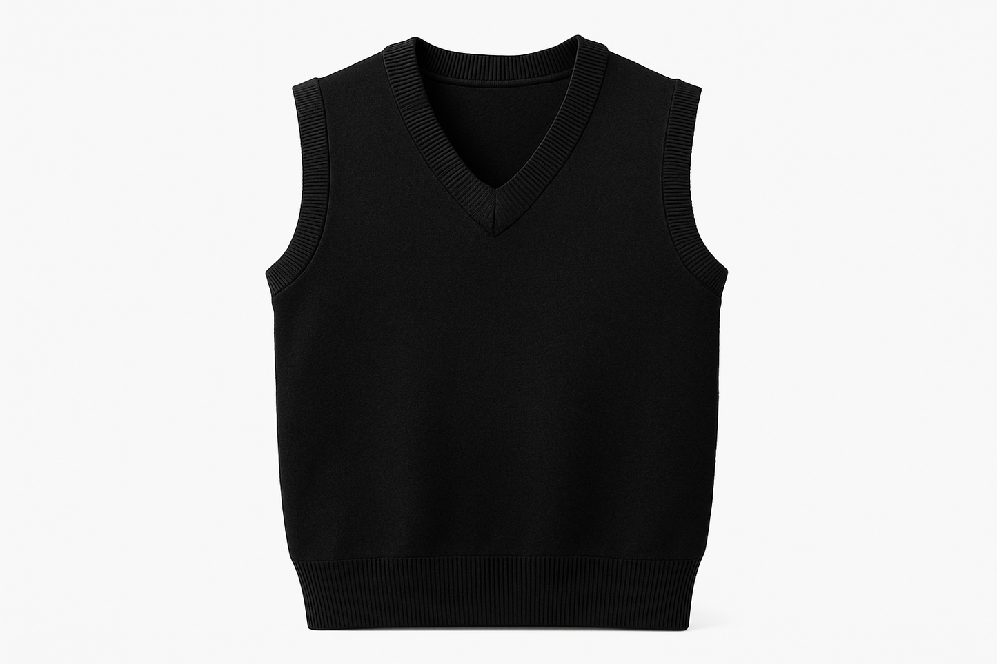 Clean product mockup of black sleeveless sweater