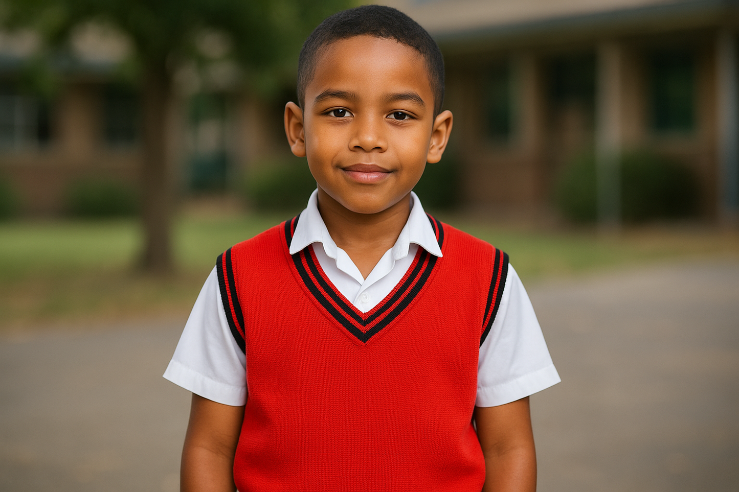South African Boy Student in Red School Sweater with Black Trim
