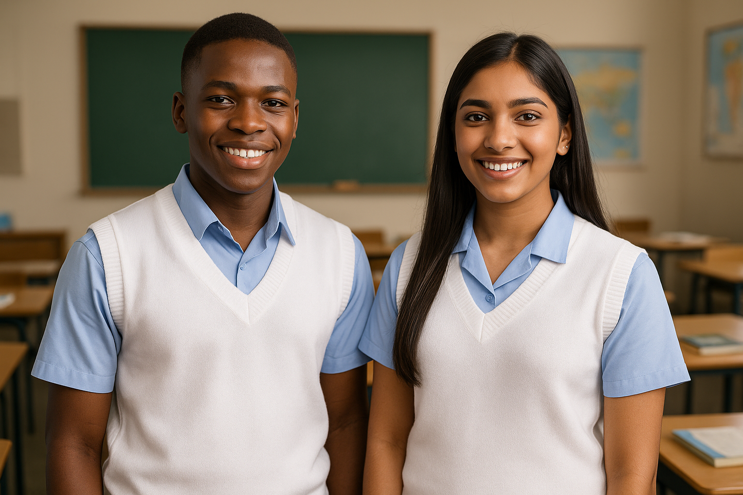 Male and Female Students in White School Uniform Sweaters
