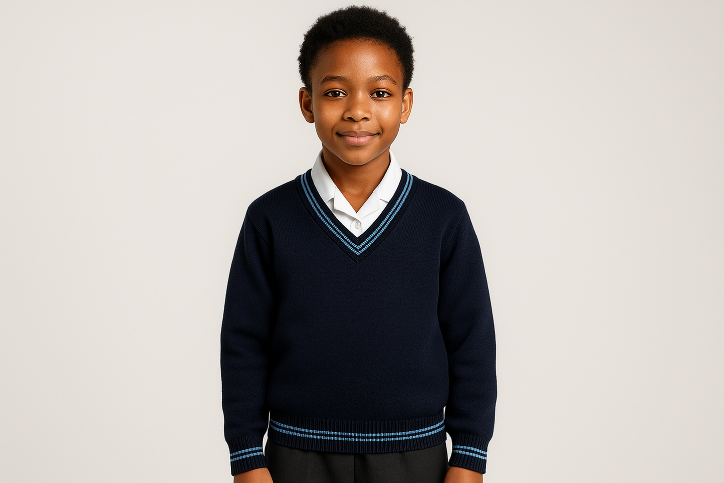 Navy School Sweater - Smaller Size - Two Slim Stripes