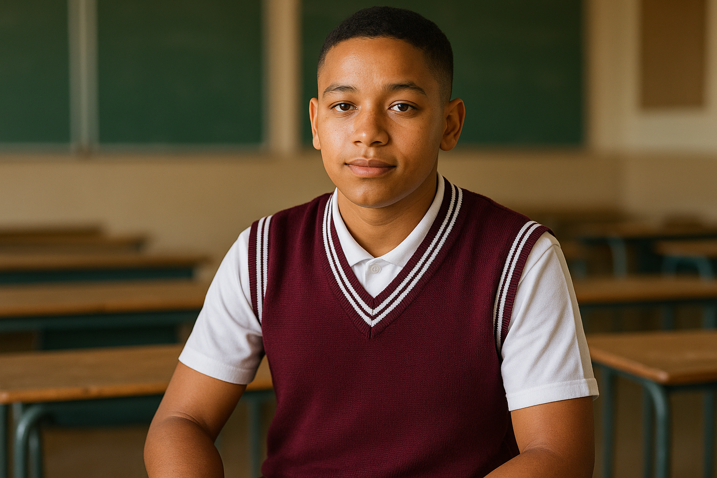 Size 32 student with precise white striped trim bands