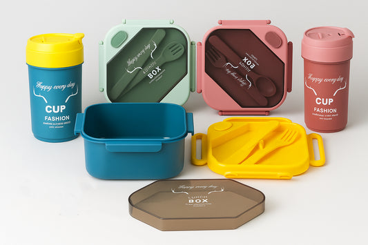 Reusable Lunch Box & Cup Set – Portable Food Container with Cutlery & Travel Cup