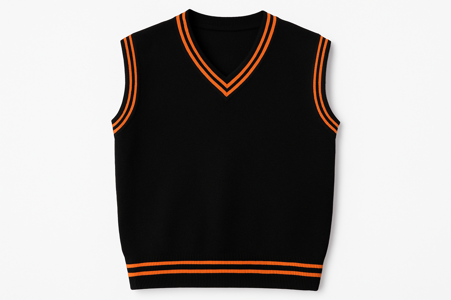 Black pullover product mockup with correct orange double-line trim