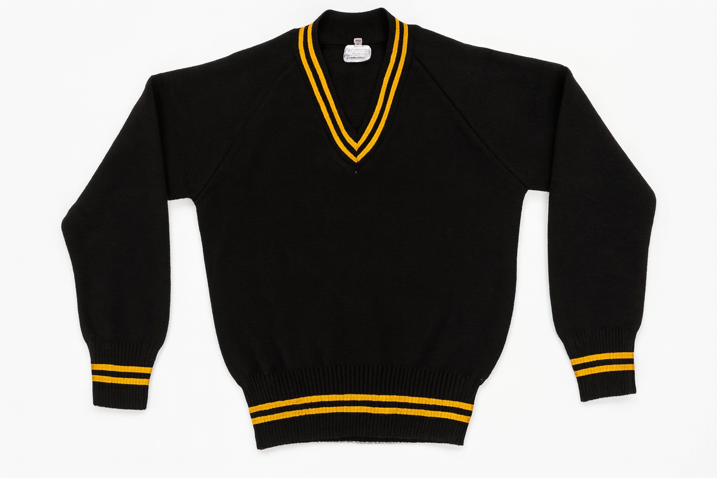 Black Sweater with Gold Trim - Flat Lay
