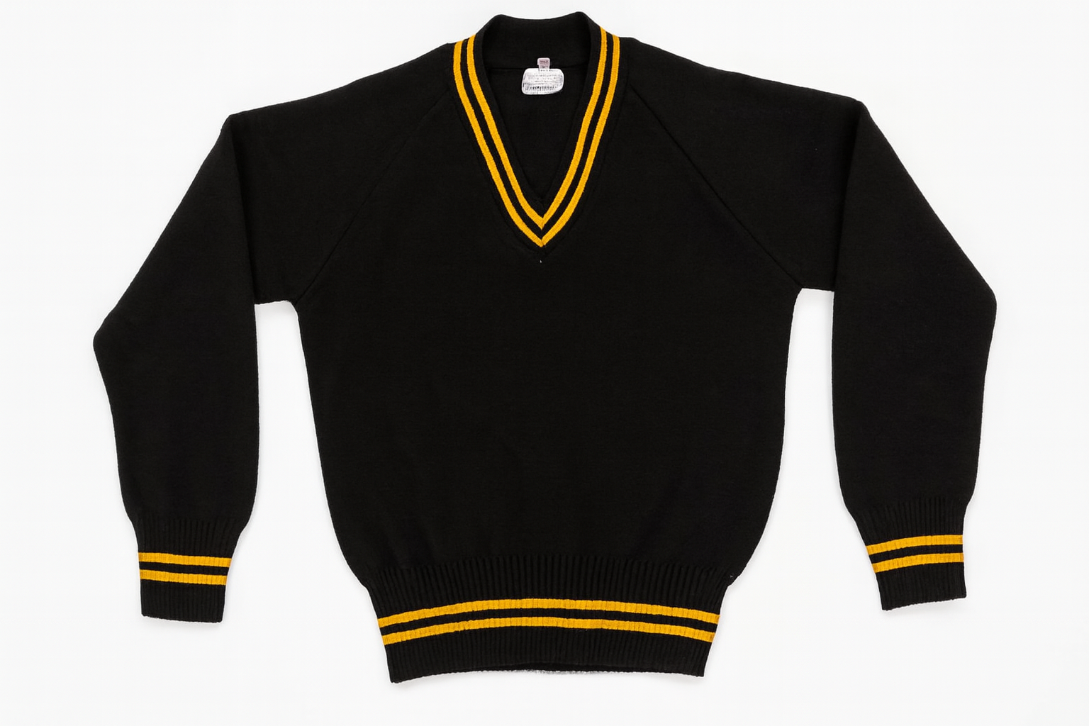 Black Sweater with Gold Trim - Flat Lay
