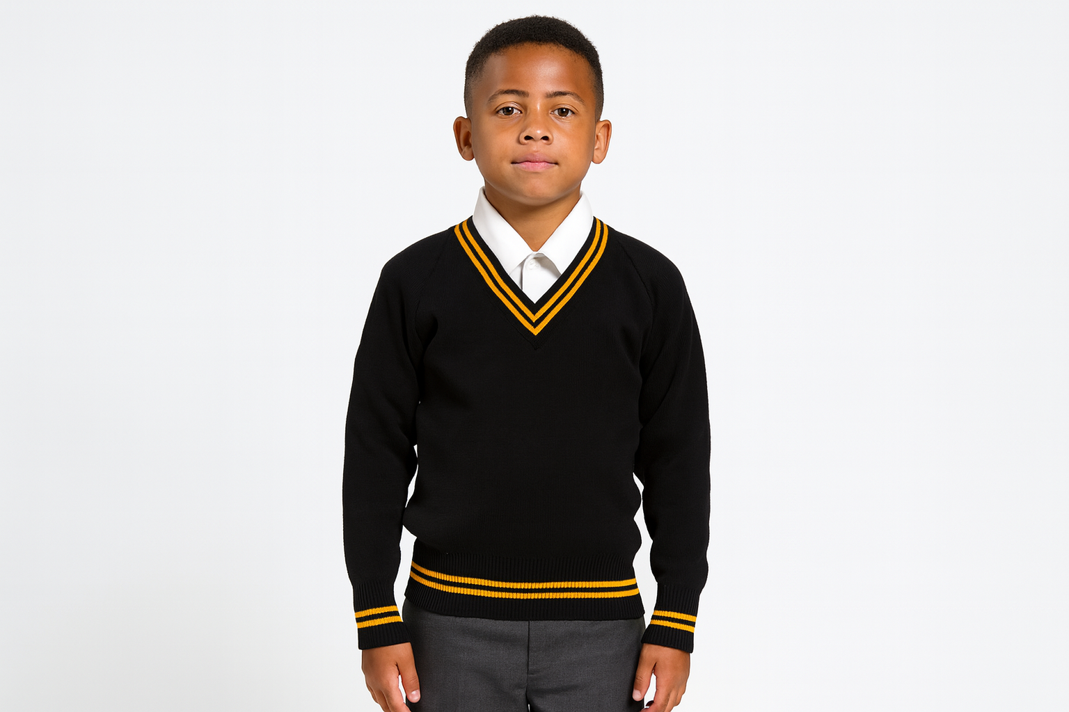 Black Sweater with Gold Trim - Smaller Size - CORRECTED