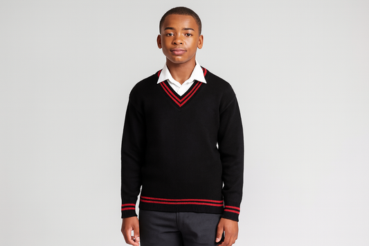 Black Sweater with Red Trim - Larger Size