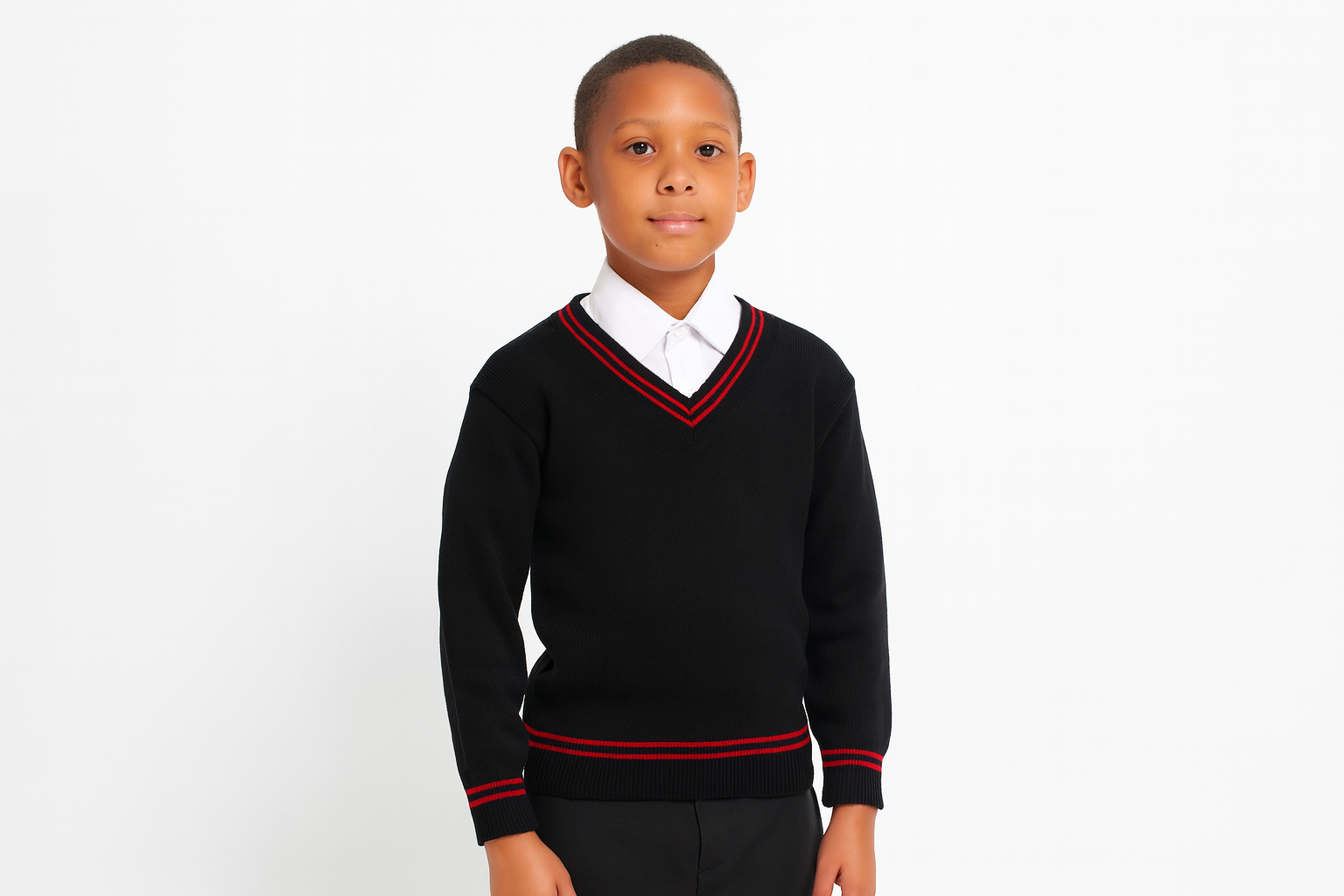 Black Sweater with Red Trim - Smaller Size - CORRECTED