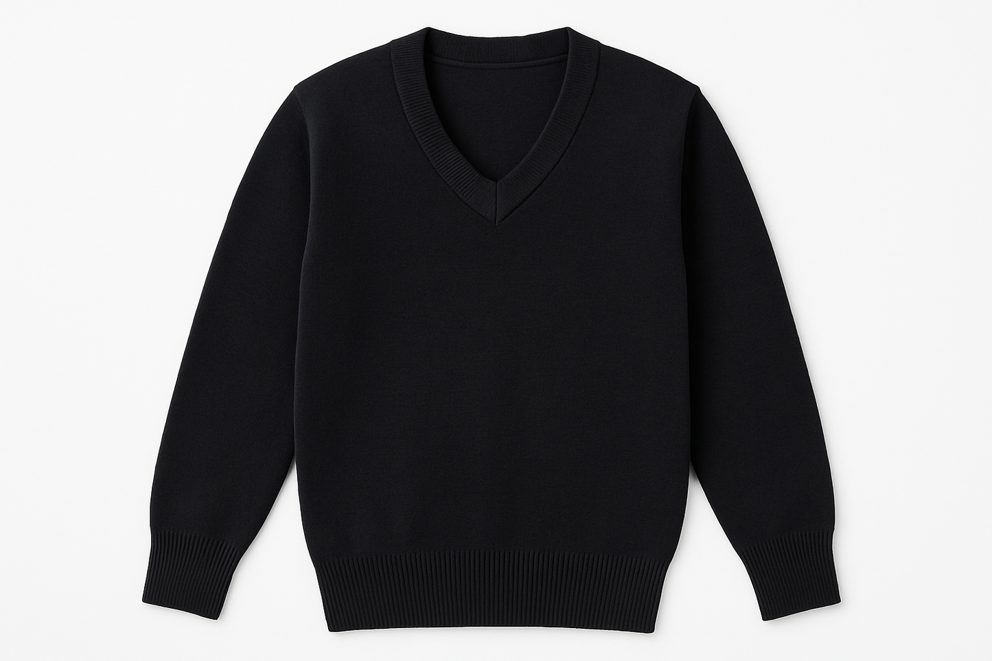 Black V-neck school sweater product shot