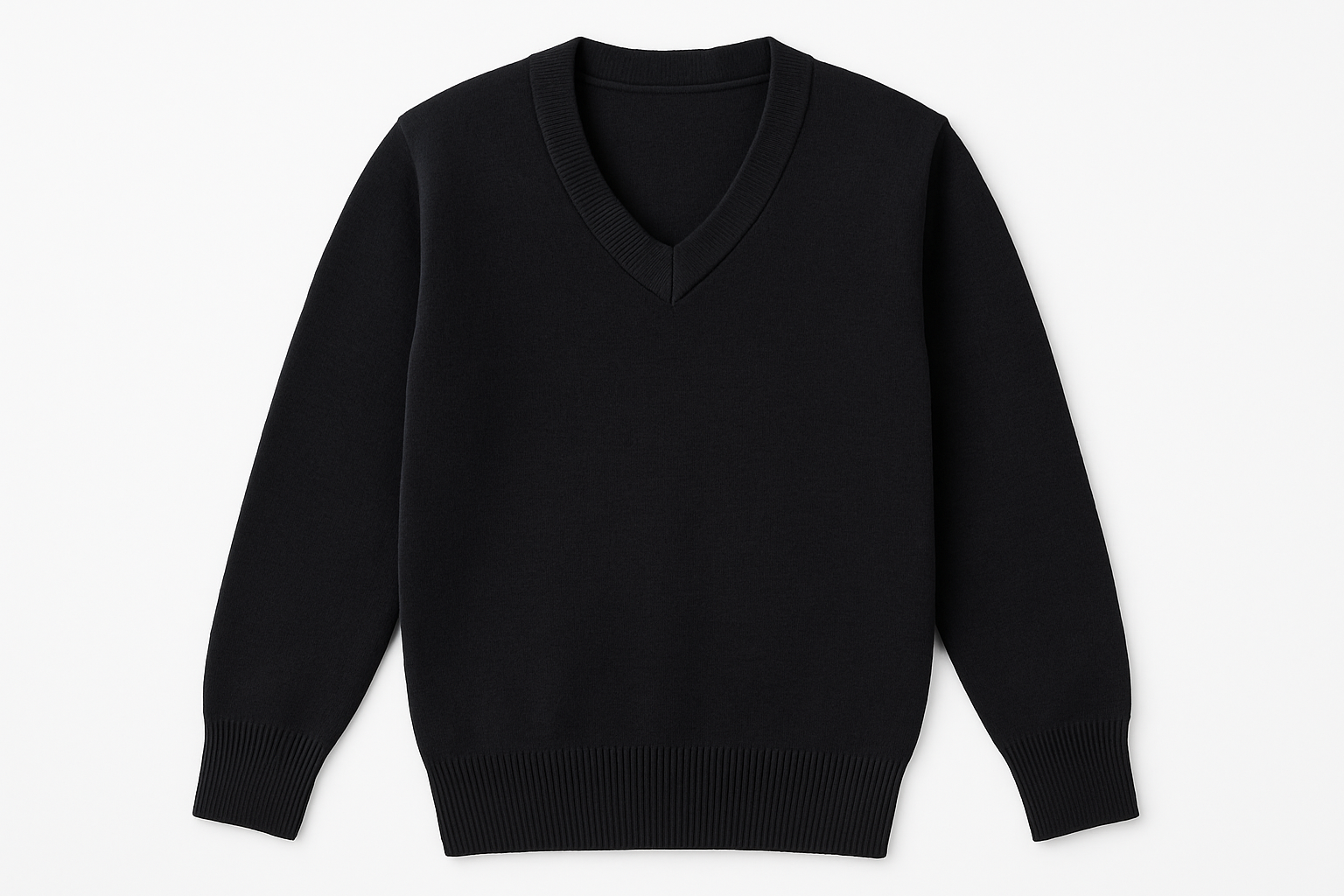 Black V-neck school sweater product shot