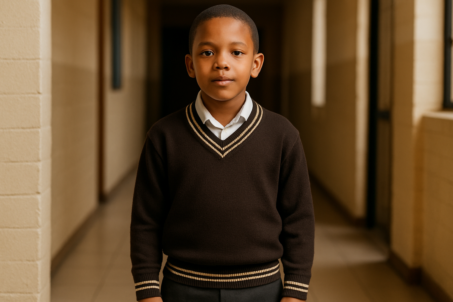 Boy in double-line trim sweater