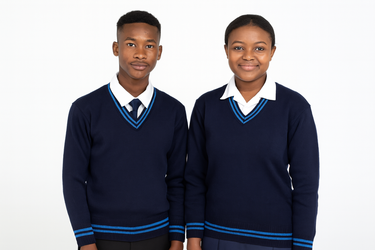 Boys and Girls School Sweater - Navy Blue with Sky Blue Stripes - South African Students
