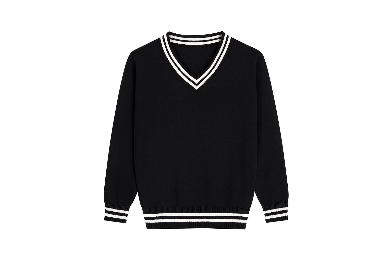 Clean black sweater product mockup with double-line trim