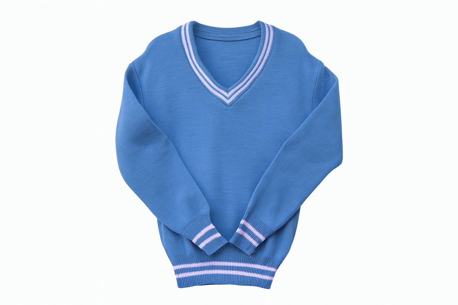 Clean blue sweater product mockup with white trim