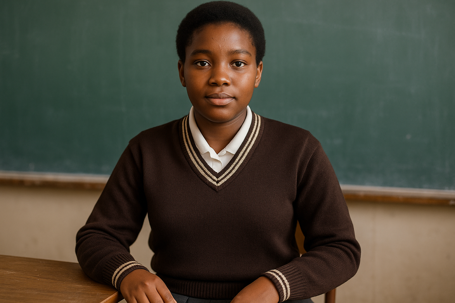 Girl in double-line trim sweater