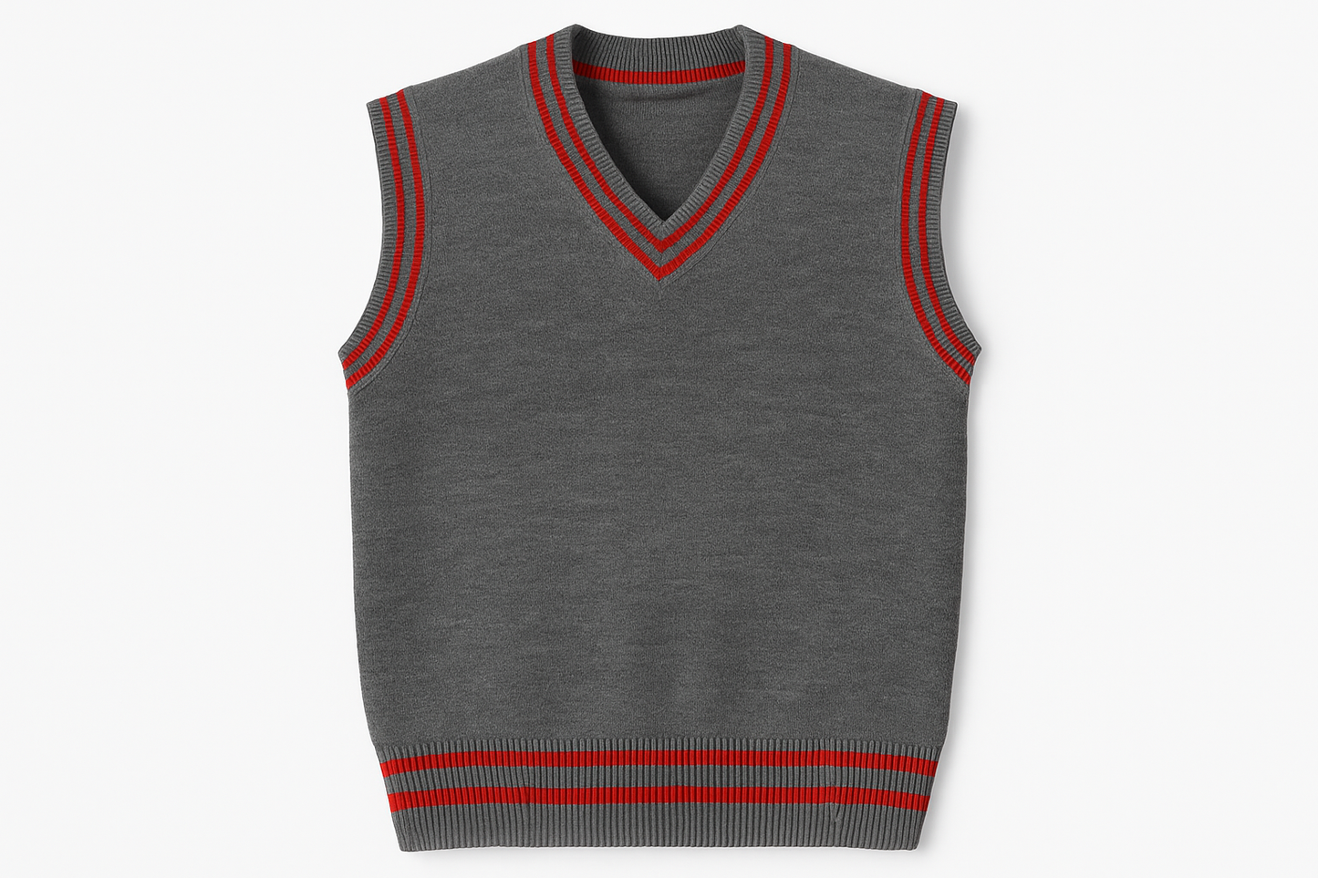 Gray pullover product mockup with correct red trim
