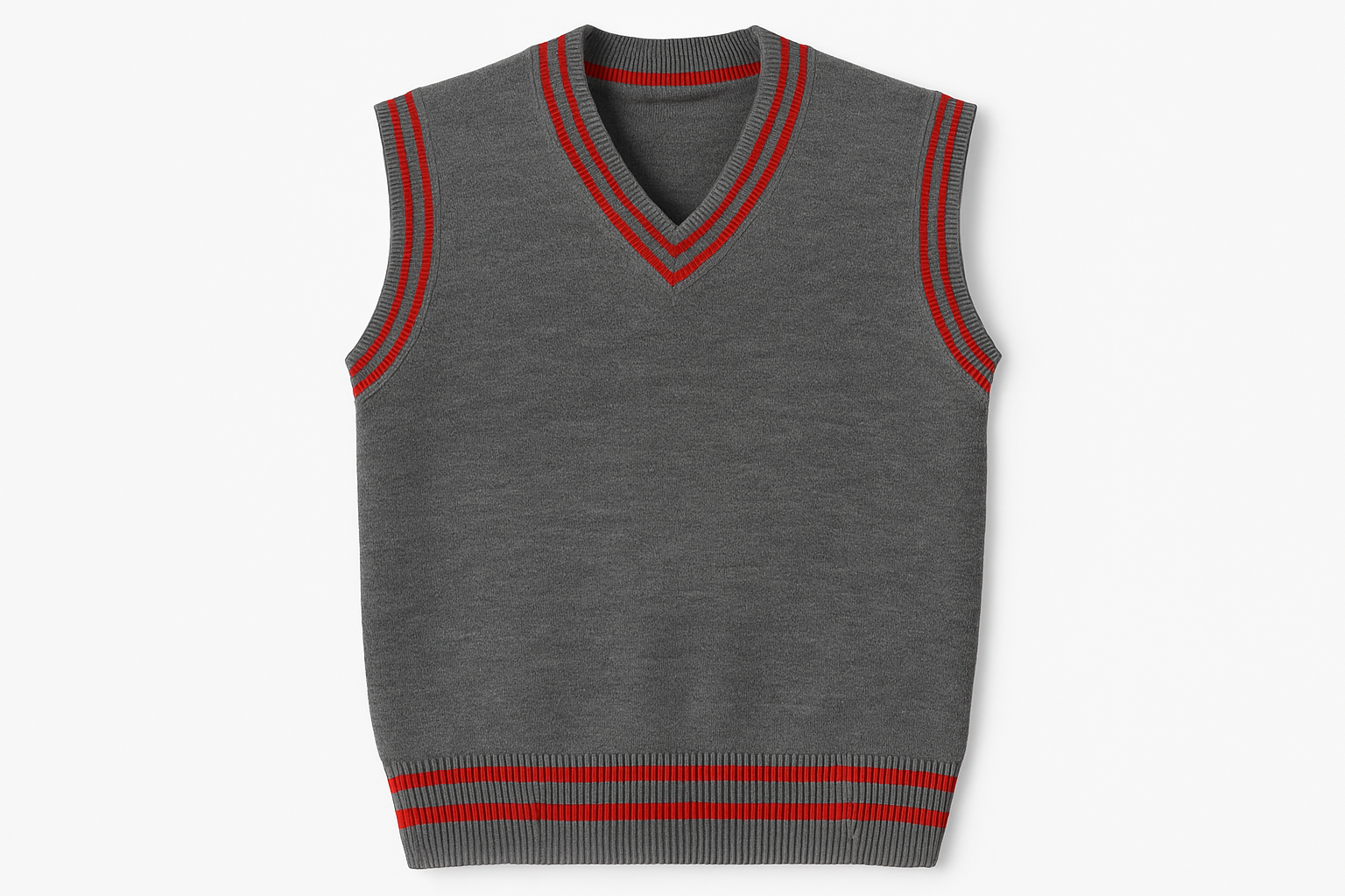 Gray pullover product mockup with correct red trim