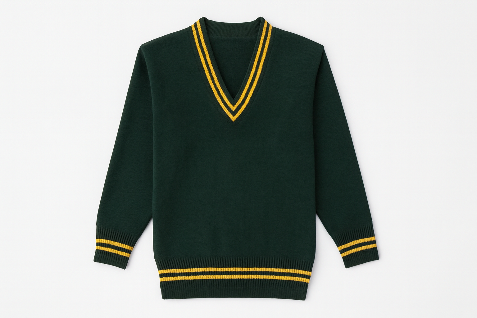 Green Sweater with Gold Trim - Flat Lay - CORRECTED