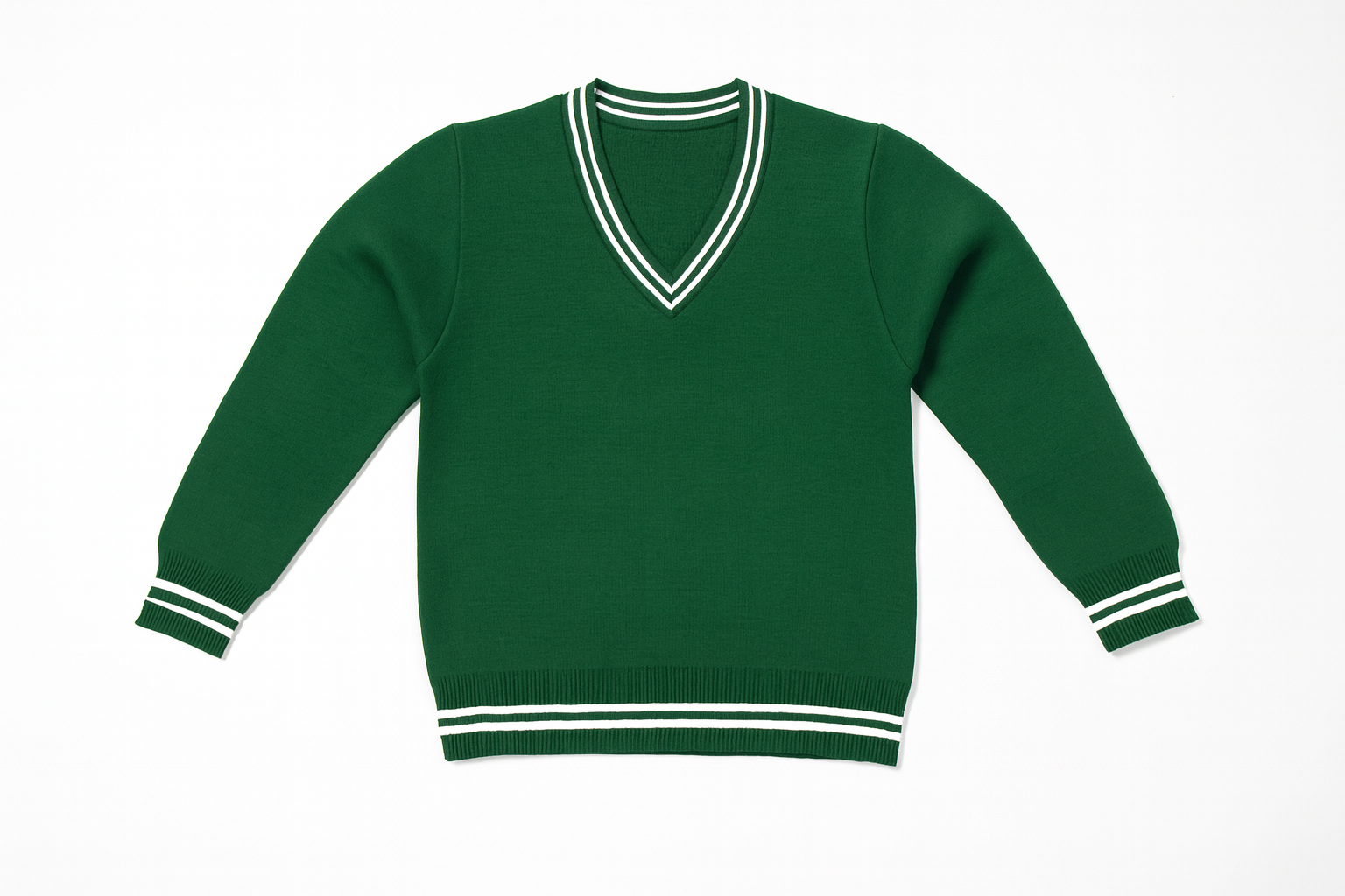 Green Sweater with White Trim - Flat Lay