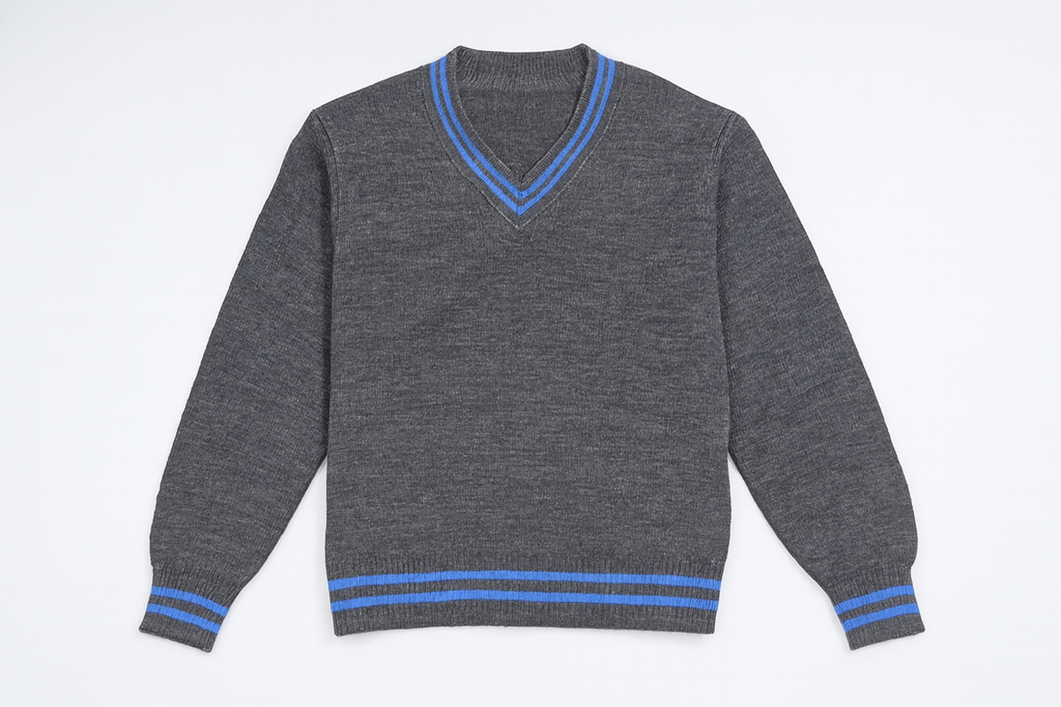 Grey Sweater with Blue Trim - Flat Lay