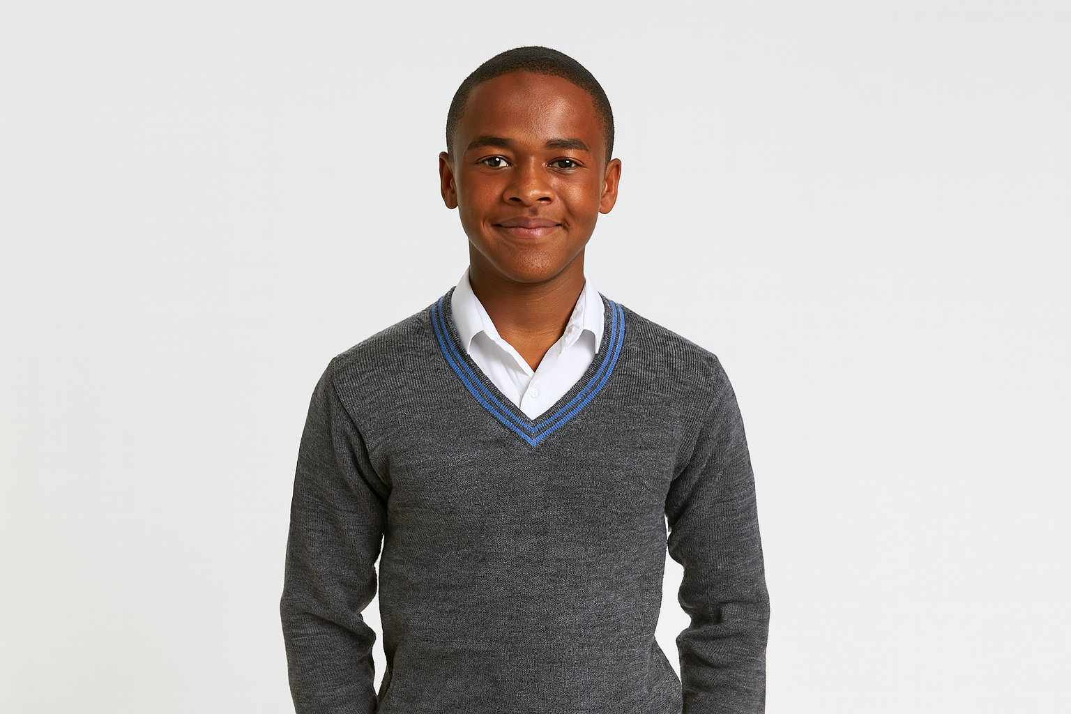 Grey Sweater with Blue Trim - Larger Size