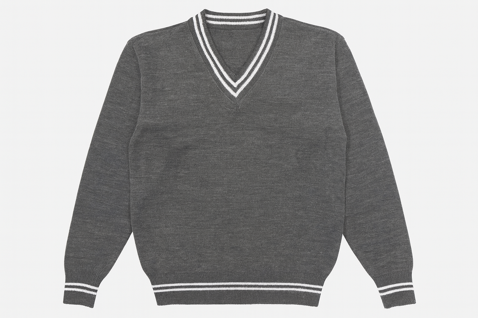 Grey Sweater with White Trim - Flat Lay