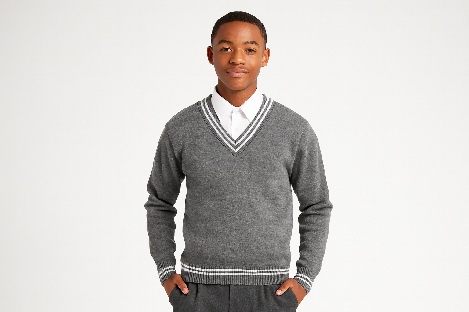 Grey Sweater with White Trim - Larger Size