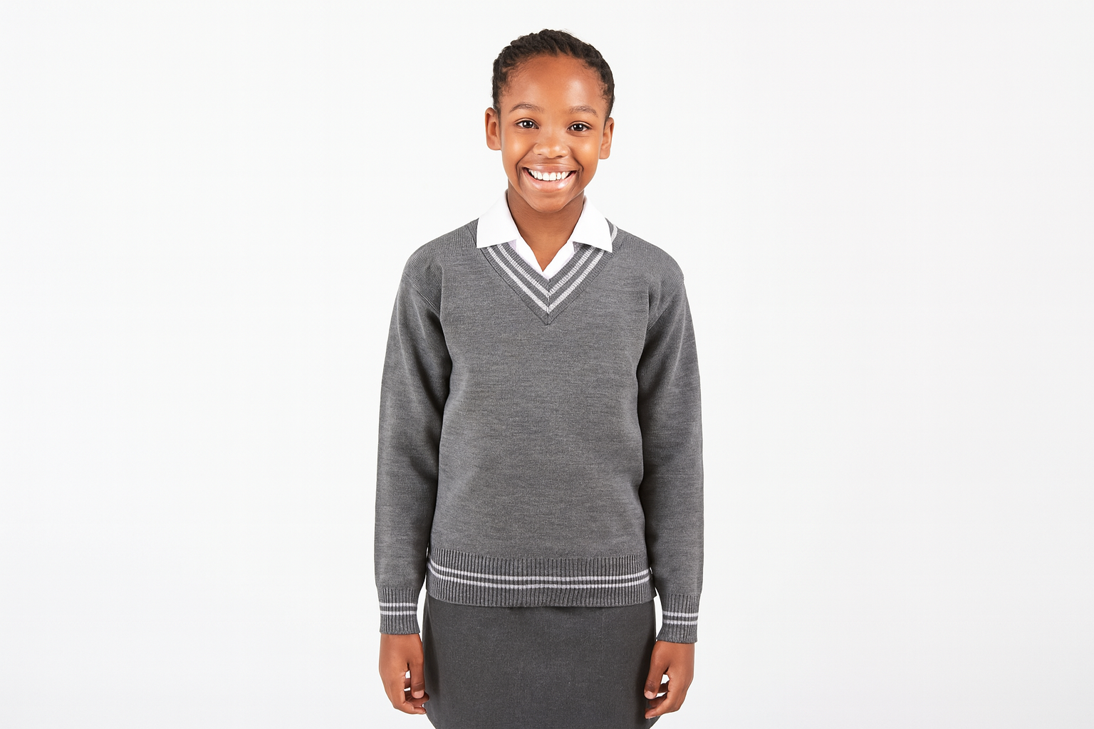 Grey Sweater with White Trim - Smaller Size