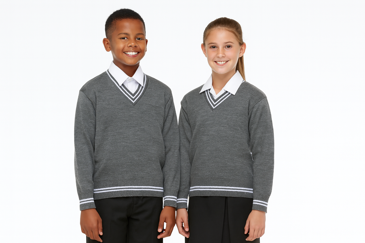 Grey Sweater with White Trim - Unisex Appeal