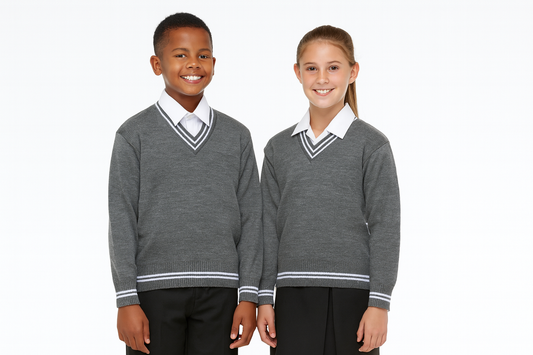 Grey Sweater with White Trim - Unisex Appeal