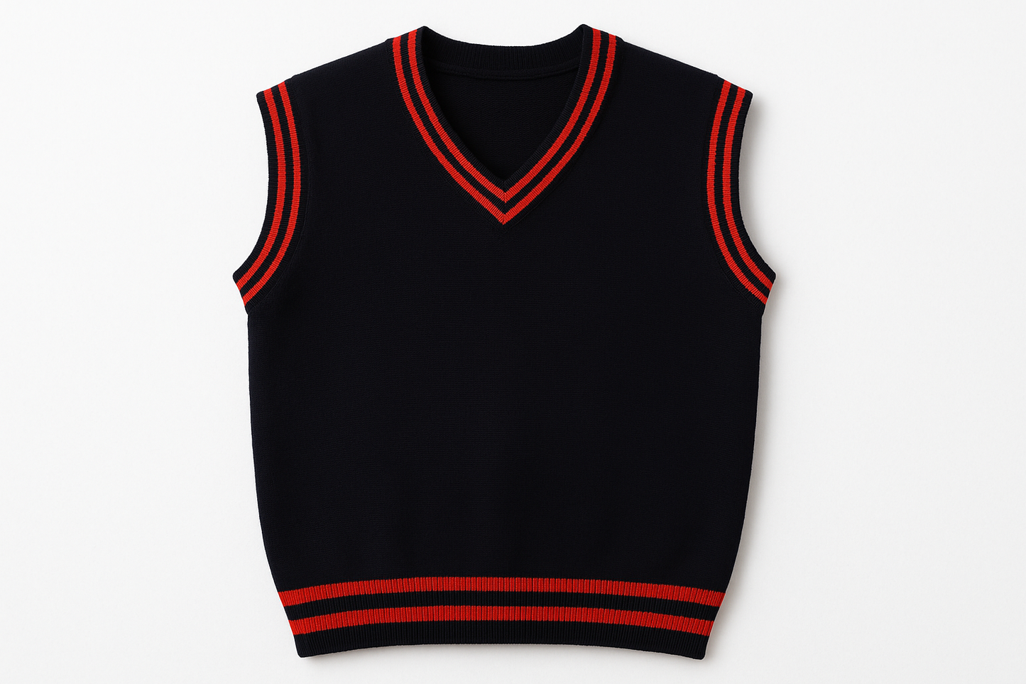 Navy Sweater Product Mockup - Red Trims