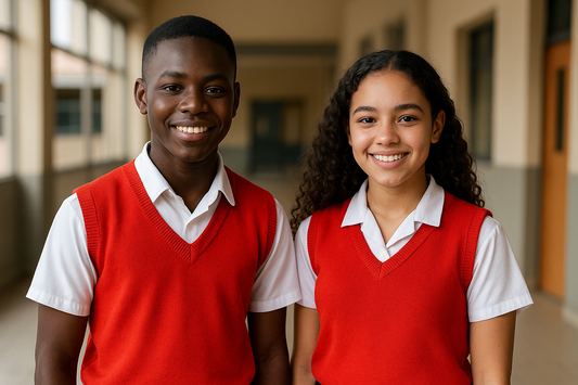 Male and Female Students in School Sweaters
