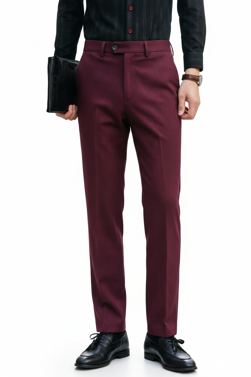 T370 Navy Blue Slim-Fit Dress Trousers