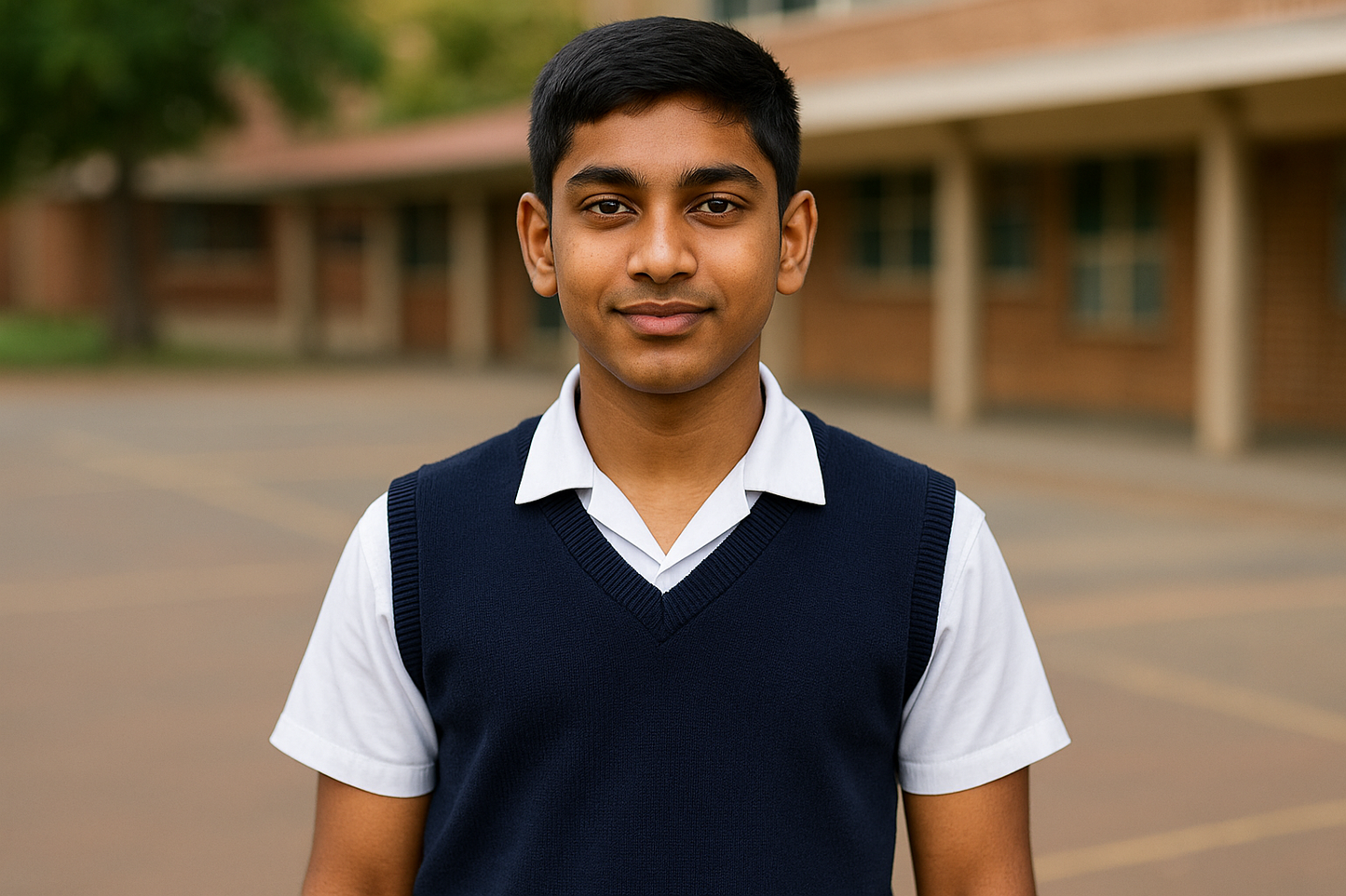 South African Boy Student in Plain Navy School Sweater