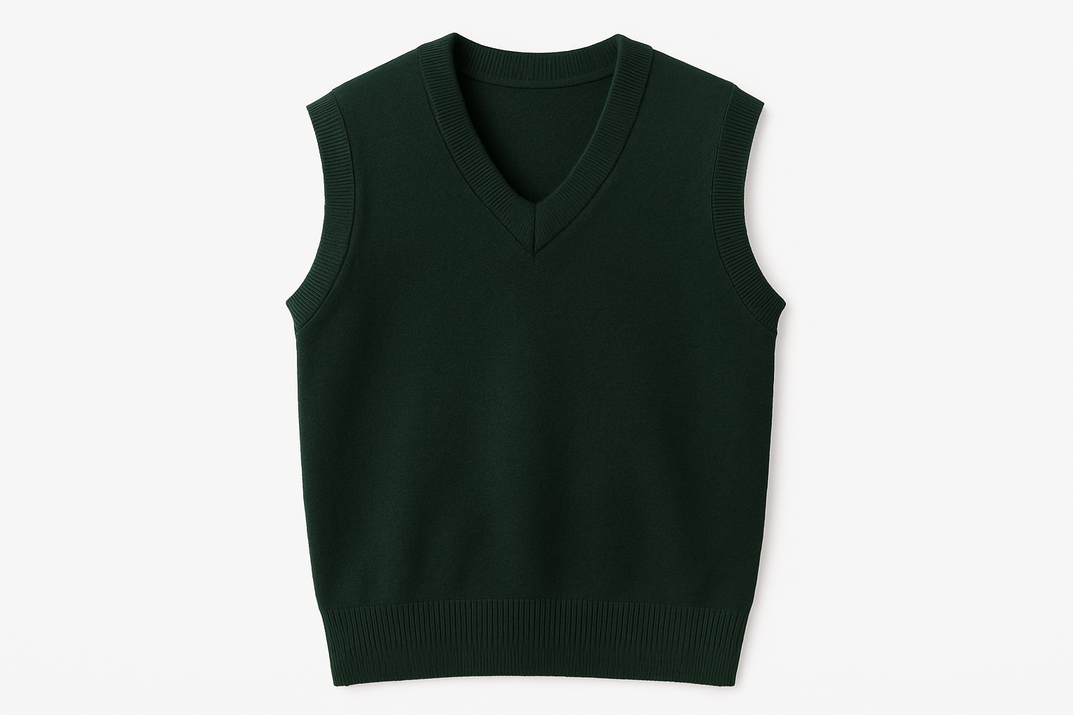 Product mockup of forest green sleeveless sweater