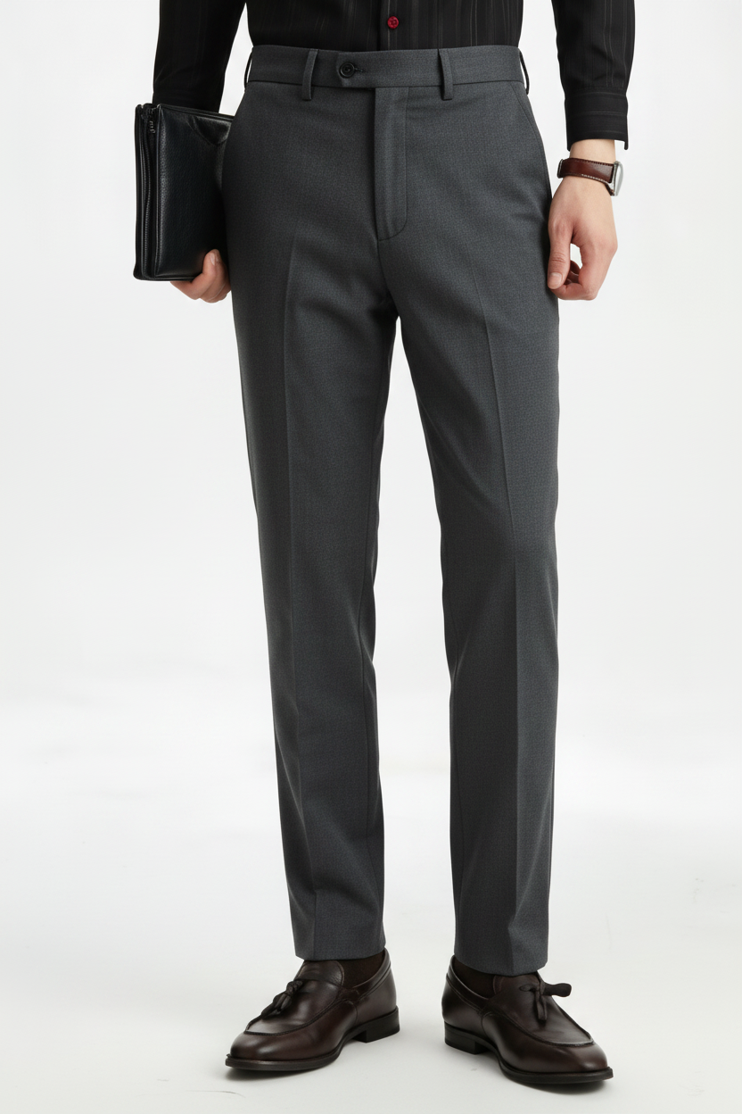 T370 Wine Red Slim-Fit Dress Trousers