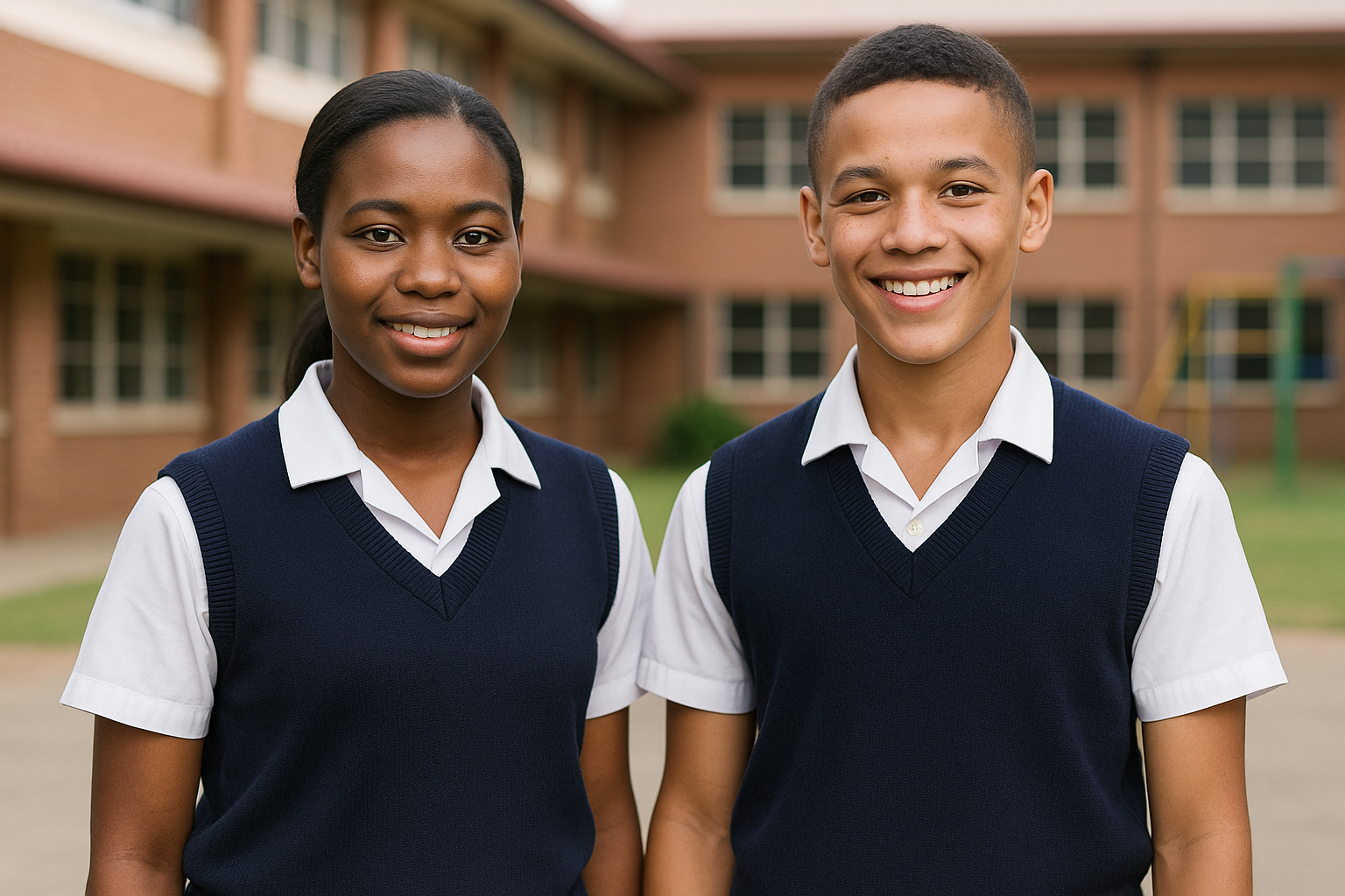 Male and Female Students in Plain Navy School Sweaters