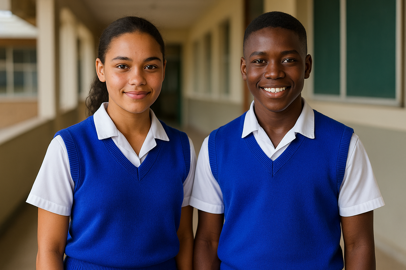 Male and Female Students in Royal Blue School Sweaters