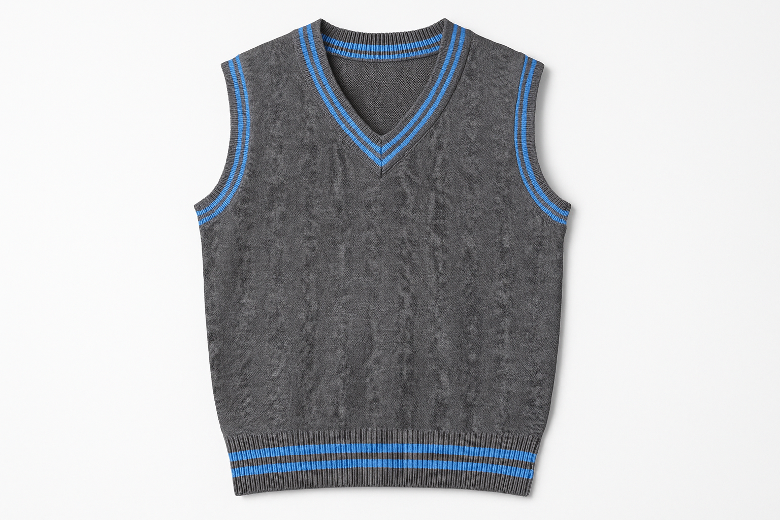 Product mockup of gray and sky blue sleeveless sweater