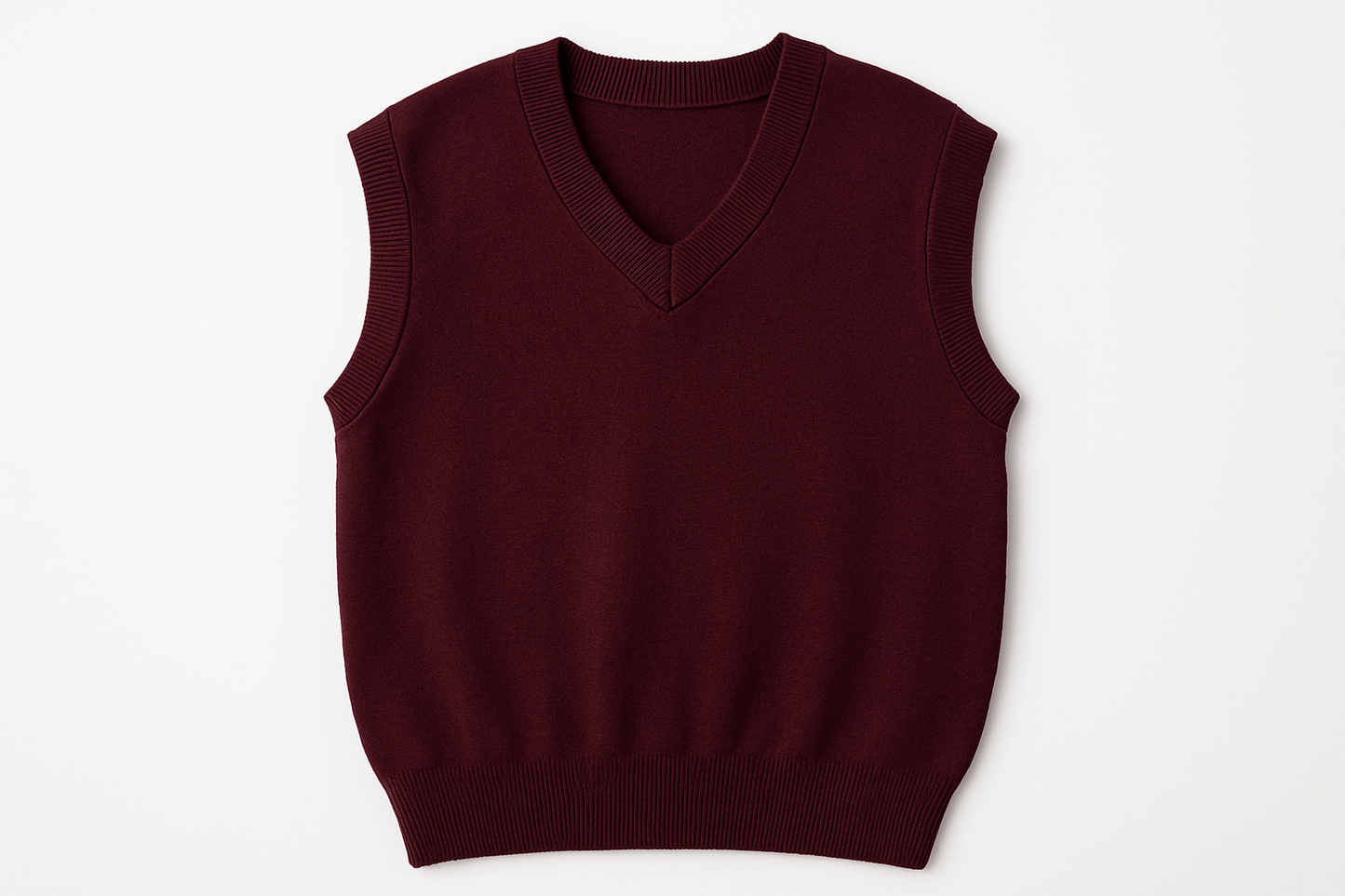 Product mockup of maroon sleeveless sweater