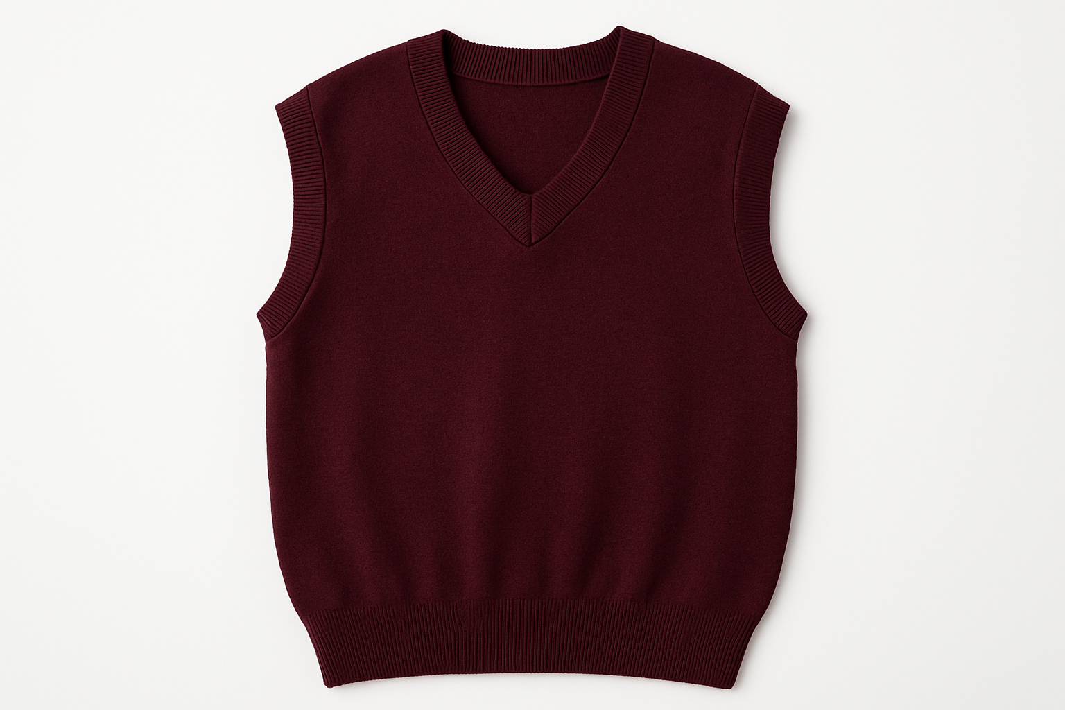 Product mockup of maroon sleeveless sweater