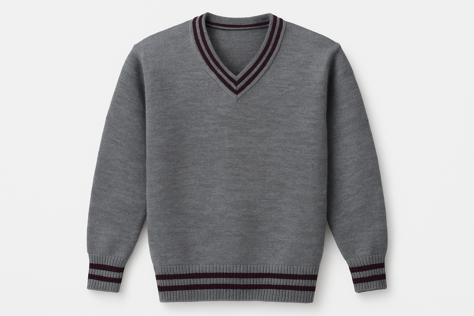 Gray sweater with maroon trim product mockup