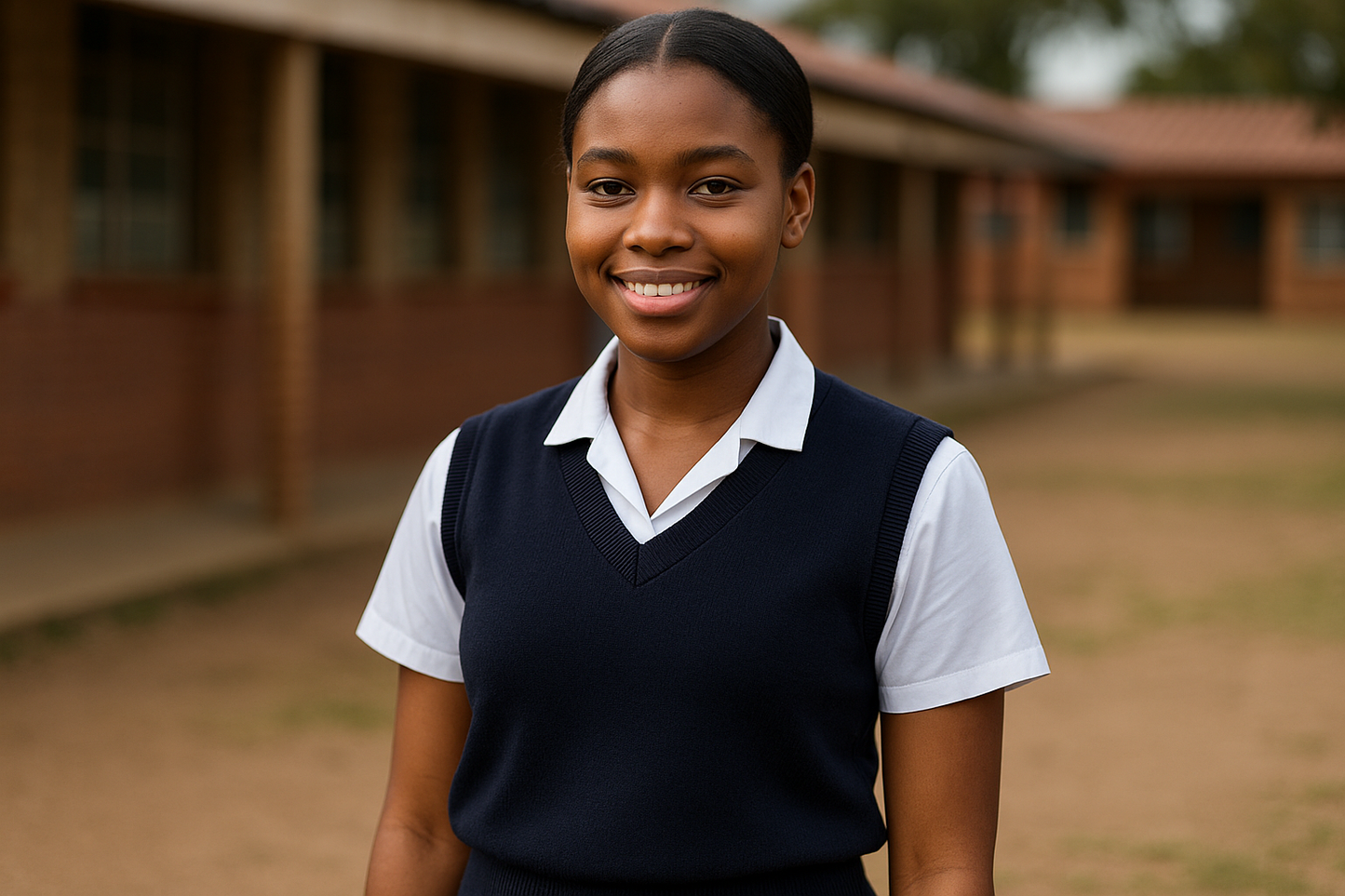 South African Girl Student in Plain Navy School Sweater