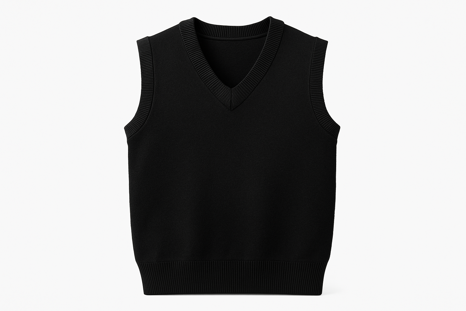 Clean product mockup of black sleeveless sweater