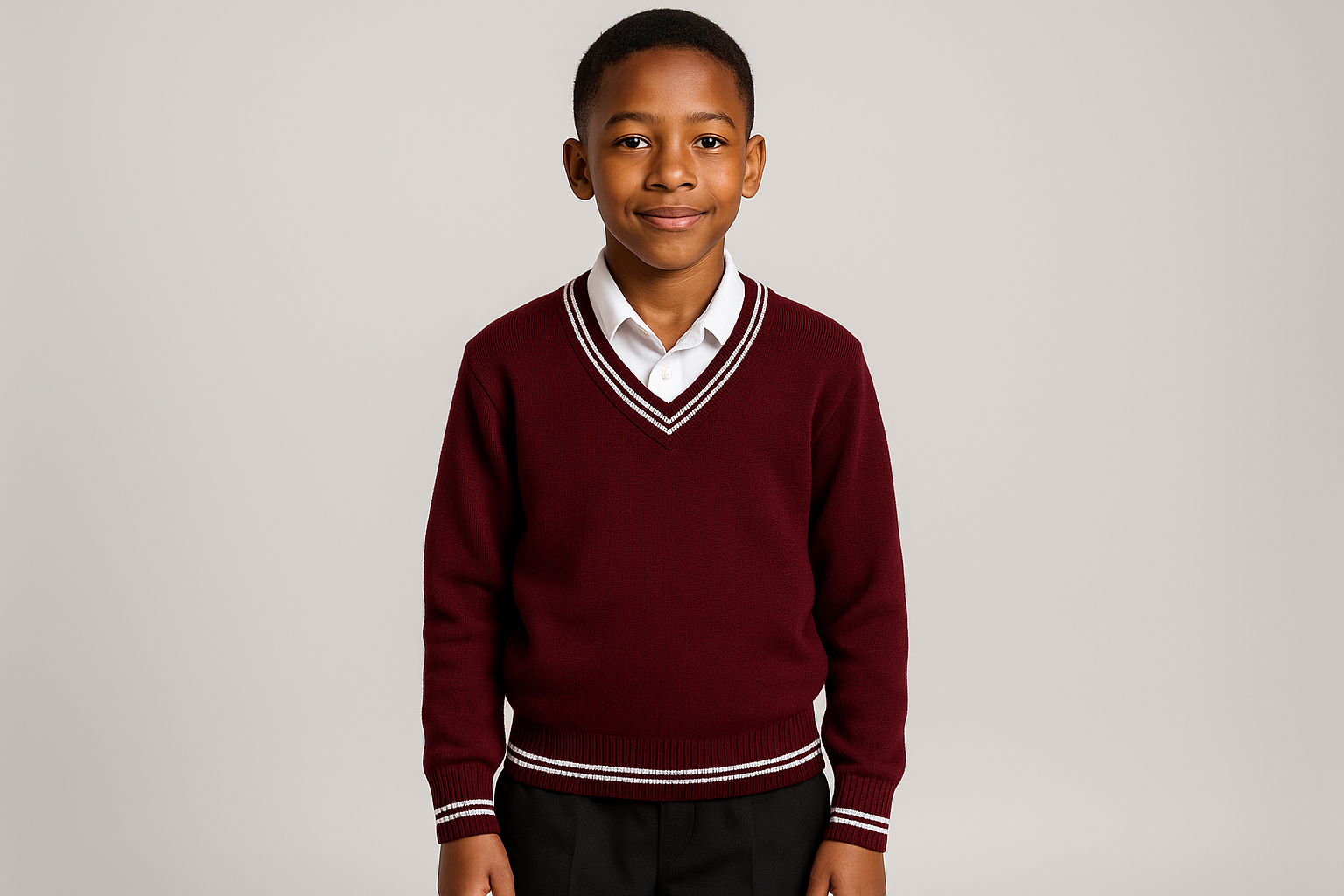 Maroon School Sweater - Smaller Size - Two Slim Stripes